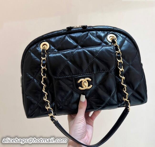 New Fashion Chanel Small Bowling Bag in Shiny Calfskin AS4905 Black 2024 Top Quality