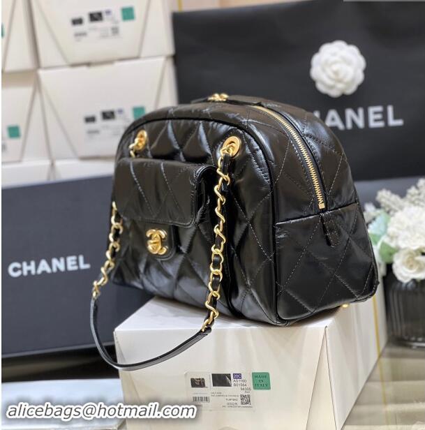 New Fashion Chanel Small Bowling Bag in Shiny Calfskin AS4905 Black 2024 Top Quality