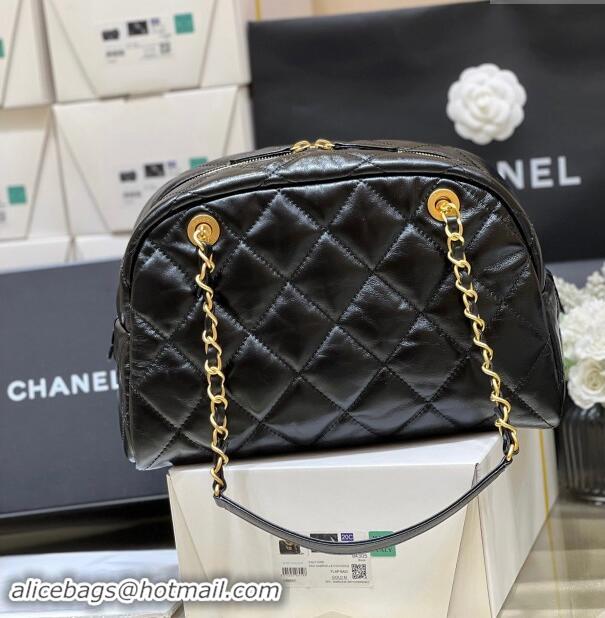 New Fashion Chanel Small Bowling Bag in Shiny Calfskin AS4905 Black 2024 Top Quality