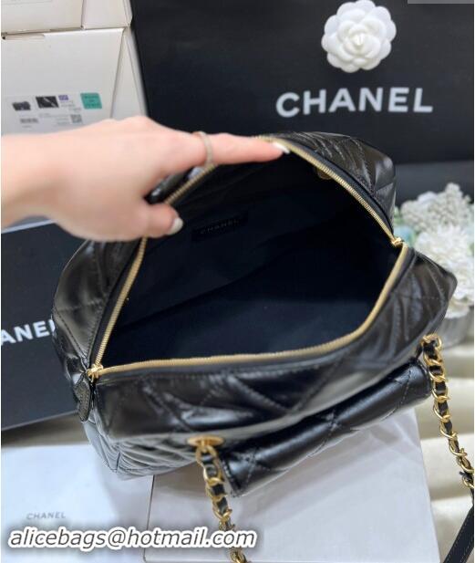 New Fashion Chanel Small Bowling Bag in Shiny Calfskin AS4905 Black 2024 Top Quality