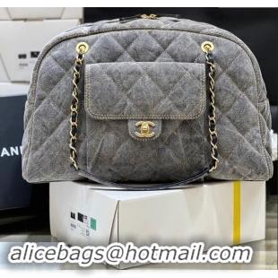 Market Sells Chanel Bowling Bag in Grey Washed Denim AS4812 2024 Top Quality