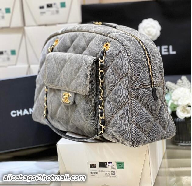 Market Sells Chanel Bowling Bag in Grey Washed Denim AS4812 2024 Top Quality