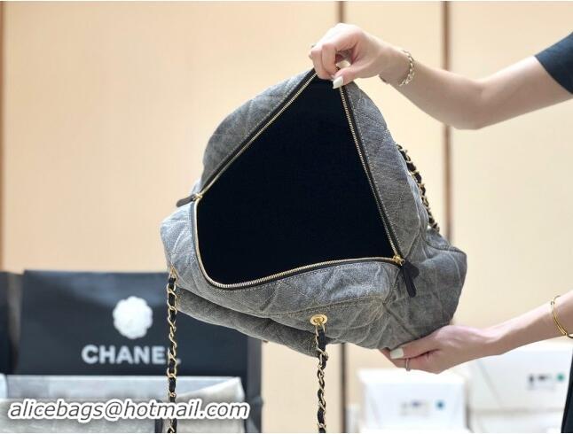 Market Sells Chanel Bowling Bag in Grey Washed Denim AS4812 2024 Top Quality