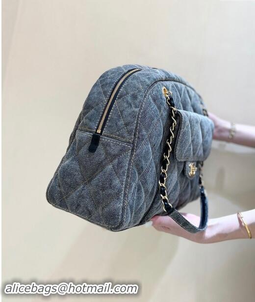 Market Sells Chanel Bowling Bag in Grey Washed Denim AS4812 2024 Top Quality