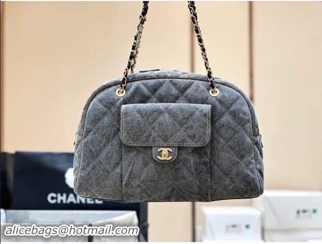 Market Sells Chanel Bowling Bag in Grey Washed Denim AS4812 2024 Top Quality