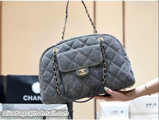 Market Sells Chanel Bowling Bag in Grey Washed Denim AS4812 2024 Top Quality