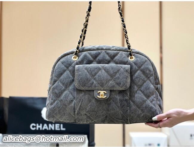 Market Sells Chanel Bowling Bag in Grey Washed Denim AS4812 2024 Top Quality