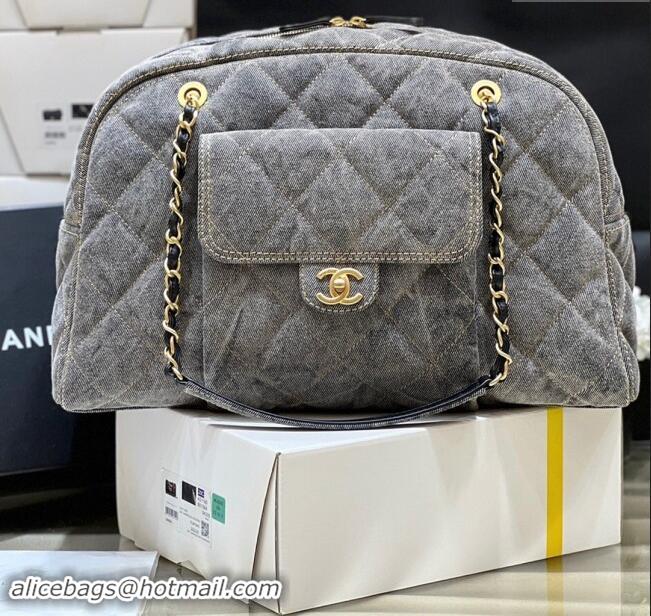 Market Sells Chanel Bowling Bag in Grey Washed Denim AS4812 2024 Top Quality