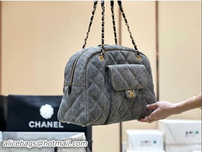 Market Sells Chanel Bowling Bag in Grey Washed Denim AS4812 2024 Top Quality