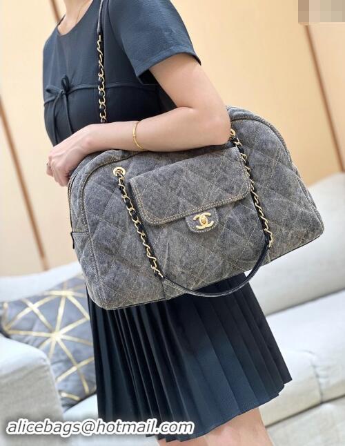 Market Sells Chanel Bowling Bag in Grey Washed Denim AS4812 2024 Top Quality