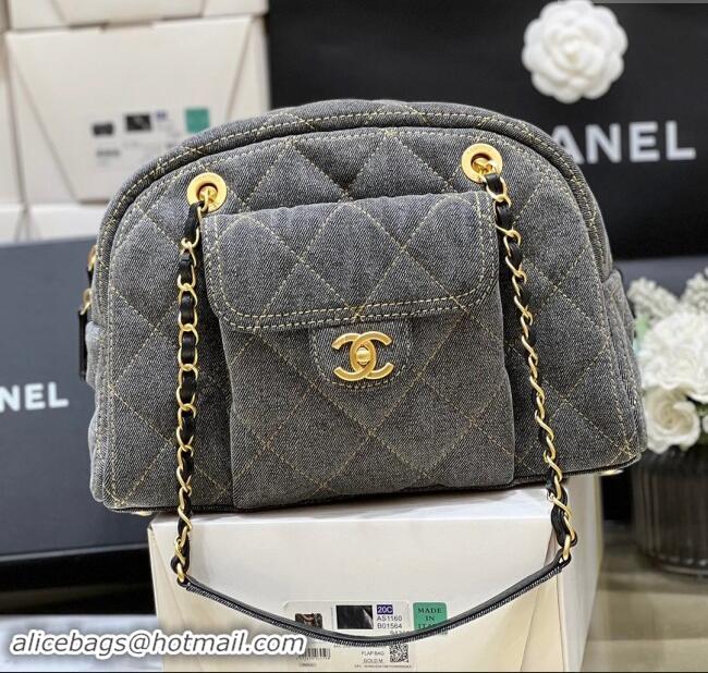 New Design Chanel Small Bowling Bag in Grey Washed Denim AS4905 2024 Top Quality