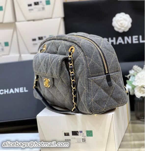 New Design Chanel Small Bowling Bag in Grey Washed Denim AS4905 2024 Top Quality