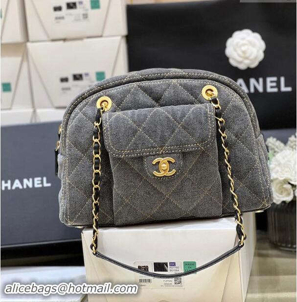 New Design Chanel Small Bowling Bag in Grey Washed Denim AS4905 2024 Top Quality