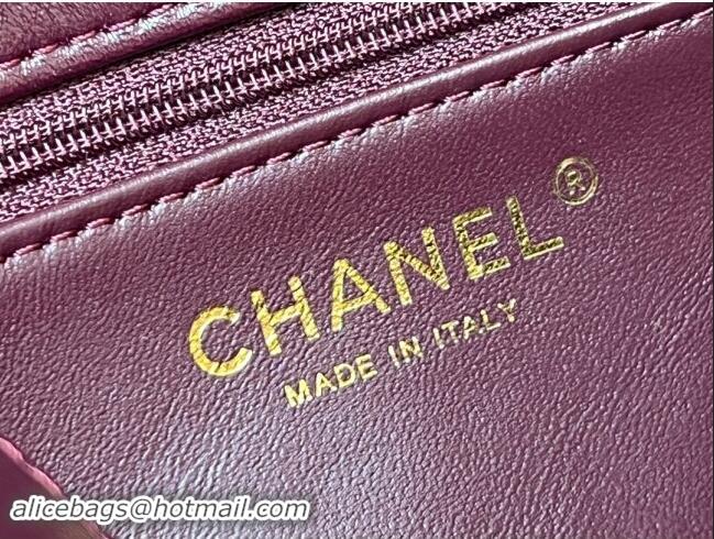 Spot Chanel 24B Lambskin Mini Flap Bag with Top Handle AS5032 Burgundy 2024 Top Quality