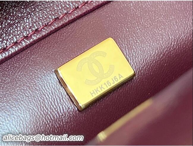 Spot Chanel 24B Lambskin Mini Flap Bag with Top Handle AS5032 Burgundy 2024 Top Quality