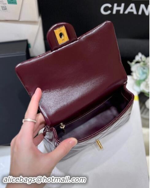 Spot Chanel 24B Lambskin Mini Flap Bag with Top Handle AS5032 Burgundy 2024 Top Quality