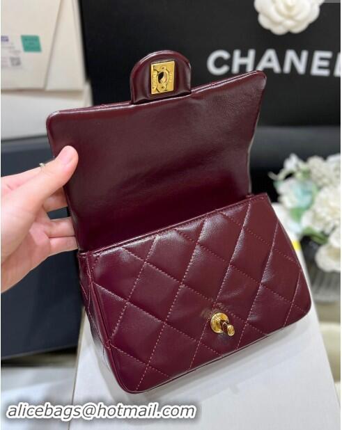 Spot Chanel 24B Lambskin Mini Flap Bag with Top Handle AS5032 Burgundy 2024 Top Quality