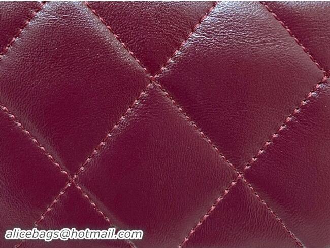 Spot Chanel 24B Lambskin Mini Flap Bag with Top Handle AS5032 Burgundy 2024 Top Quality