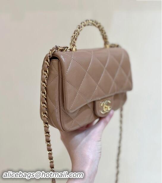 Market Sells Chanel 24B Lambskin Mini Flap Bag with Top Handle AS5032 Light Brown 2024 Top Quality