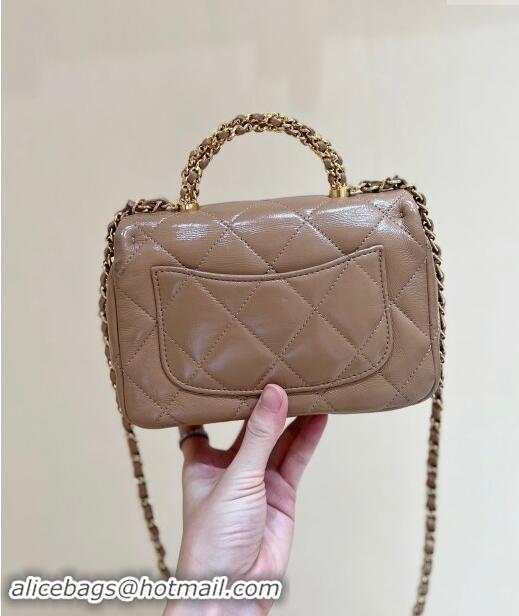 Market Sells Chanel 24B Lambskin Mini Flap Bag with Top Handle AS5032 Light Brown 2024 Top Quality