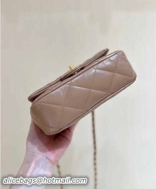 Market Sells Chanel 24B Lambskin Mini Flap Bag with Top Handle AS5032 Light Brown 2024 Top Quality