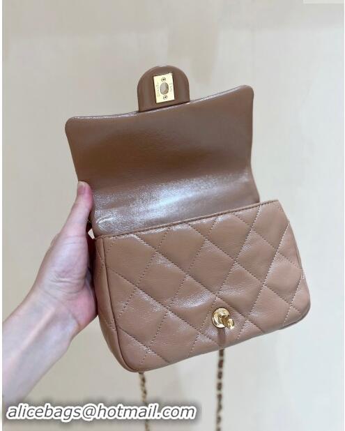 Market Sells Chanel 24B Lambskin Mini Flap Bag with Top Handle AS5032 Light Brown 2024 Top Quality