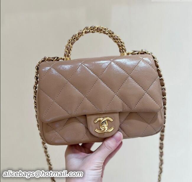 Market Sells Chanel 24B Lambskin Mini Flap Bag with Top Handle AS5032 Light Brown 2024 Top Quality