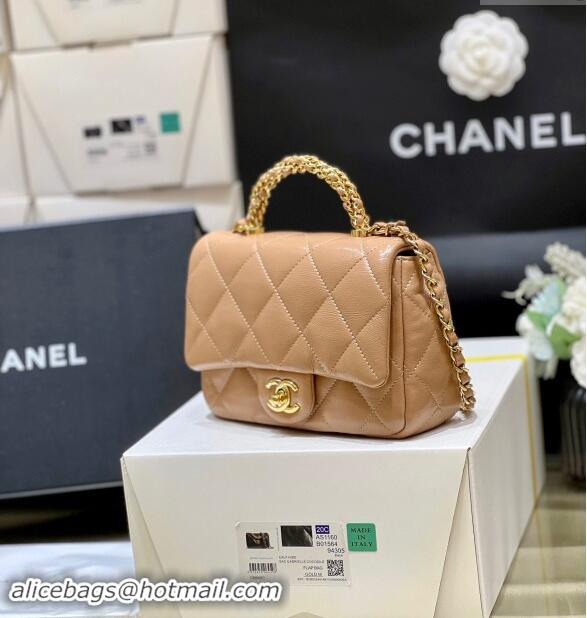 Market Sells Chanel 24B Lambskin Mini Flap Bag with Top Handle AS5032 Light Brown 2024 Top Quality