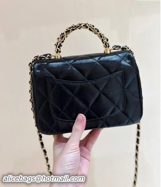 Classic Chanel 24B Lambskin Mini Flap Bag with Top Handle AS5032 Black 2024 Top Quality