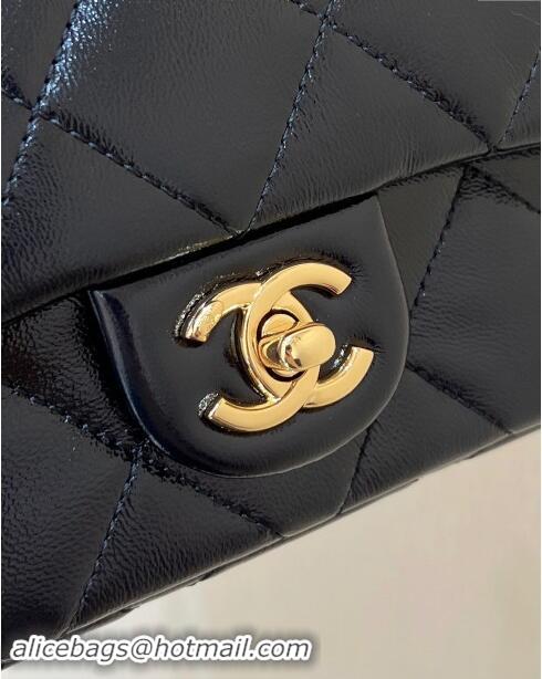 Classic Chanel 24B Lambskin Mini Flap Bag with Top Handle AS5032 Black 2024 Top Quality