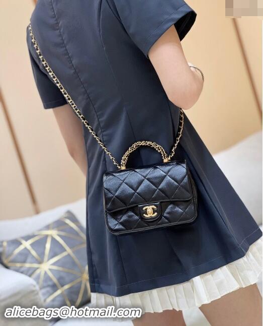 Classic Chanel 24B Lambskin Mini Flap Bag with Top Handle AS5032 Black 2024 Top Quality