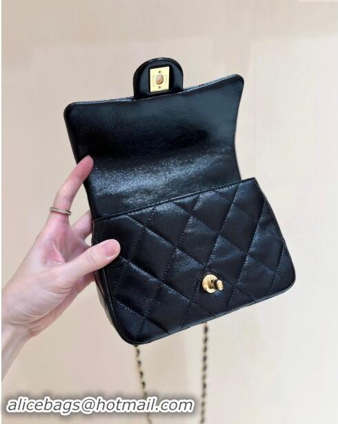 Classic Chanel 24B Lambskin Mini Flap Bag with Top Handle AS5032 Black 2024 Top Quality