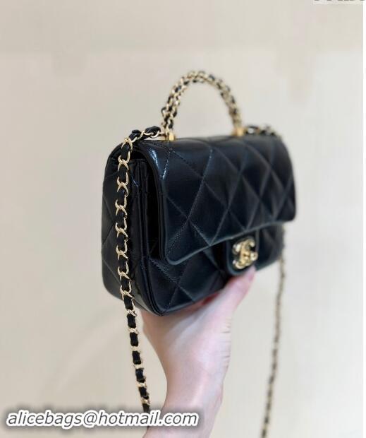 Classic Chanel 24B Lambskin Mini Flap Bag with Top Handle AS5032 Black 2024 Top Quality