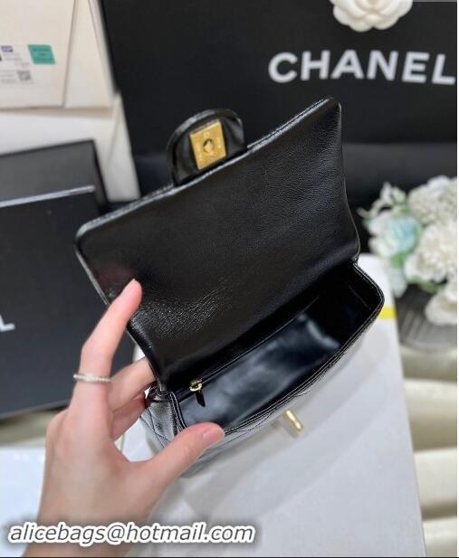 Classic Chanel 24B Lambskin Mini Flap Bag with Top Handle AS5032 Black 2024 Top Quality