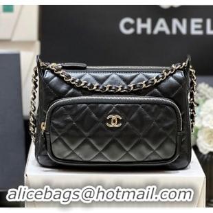 Fashion Chanel Shiny Crumpled Lambskin Clutch with Chain AP4349 Black 2024 Top Quality