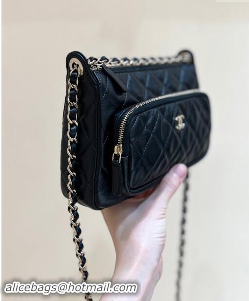 Fashion Chanel Shiny Crumpled Lambskin Clutch with Chain AP4349 Black 2024 Top Quality