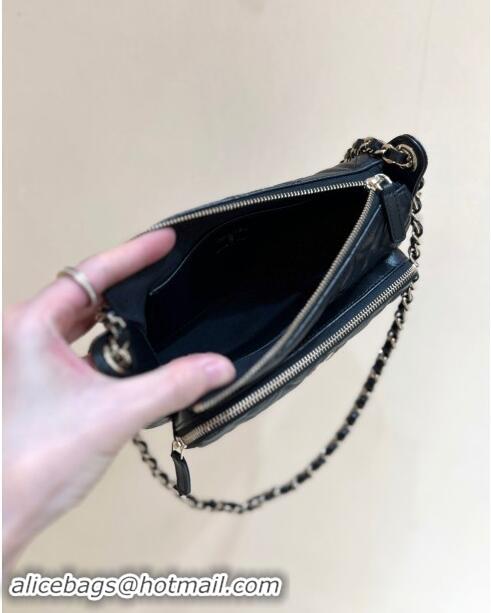 Fashion Chanel Shiny Crumpled Lambskin Clutch with Chain AP4349 Black 2024 Top Quality