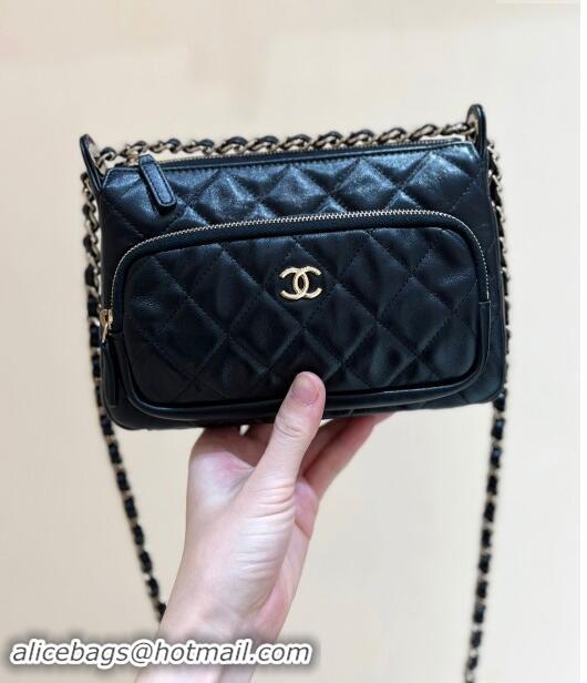 Fashion Chanel Shiny Crumpled Lambskin Clutch with Chain AP4349 Black 2024 Top Quality