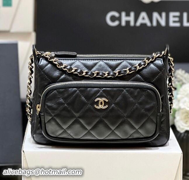 Fashion Chanel Shiny Crumpled Lambskin Clutch with Chain AP4349 Black 2024 Top Quality