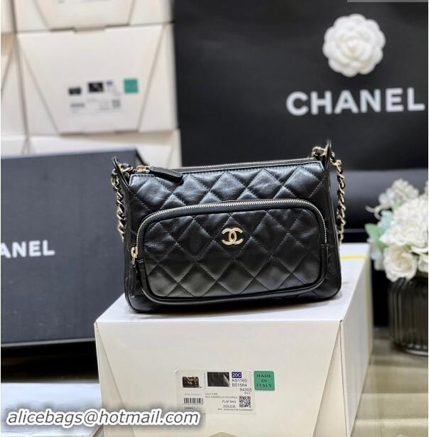 Fashion Chanel Shiny Crumpled Lambskin Clutch with Chain AP4349 Black 2024 Top Quality