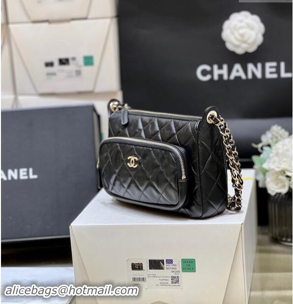 Fashion Chanel Shiny Crumpled Lambskin Clutch with Chain AP4349 Black 2024 Top Quality