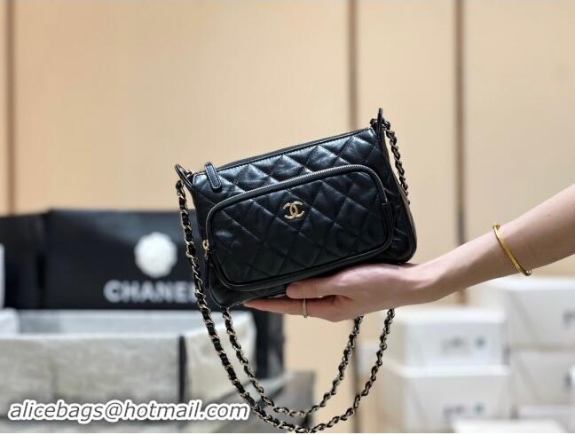 Fashion Chanel Shiny Crumpled Lambskin Clutch with Chain AP4349 Black 2024 Top Quality