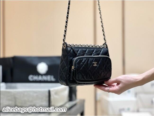 Fashion Chanel Shiny Crumpled Lambskin Clutch with Chain AP4349 Black 2024 Top Quality