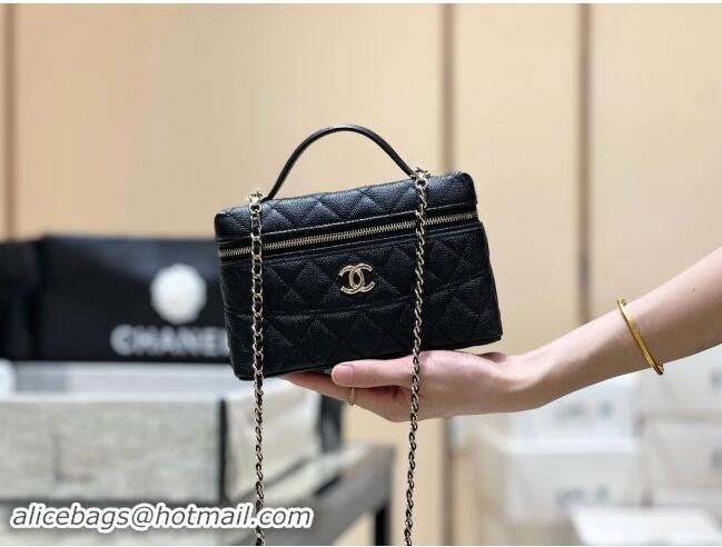 High Quality Chanel Grained Calfskin Long Vanity Case bag with Chain AP4407 Black CRUISE 2025