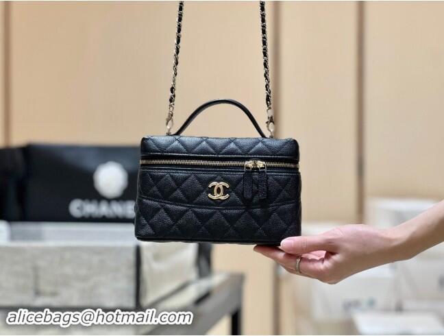 High Quality Chanel Grained Calfskin Long Vanity Case bag with Chain AP4407 Black CRUISE 2025