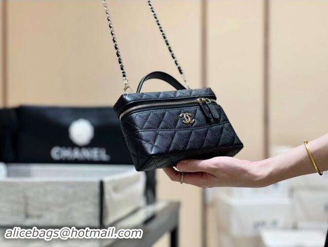 High Quality Chanel Grained Calfskin Long Vanity Case bag with Chain AP4407 Black CRUISE 2025