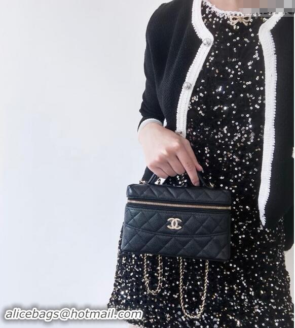 High Quality Chanel Grained Calfskin Long Vanity Case bag with Chain AP4407 Black CRUISE 2025