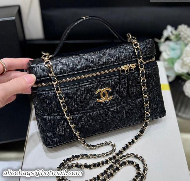 High Quality Chanel Grained Calfskin Long Vanity Case bag with Chain AP4407 Black CRUISE 2025