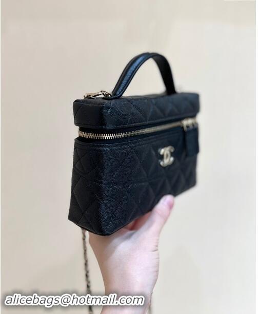 High Quality Chanel Grained Calfskin Long Vanity Case bag with Chain AP4407 Black CRUISE 2025