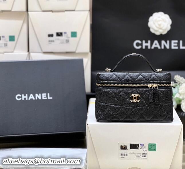 High Quality Chanel Grained Calfskin Long Vanity Case bag with Chain AP4407 Black CRUISE 2025